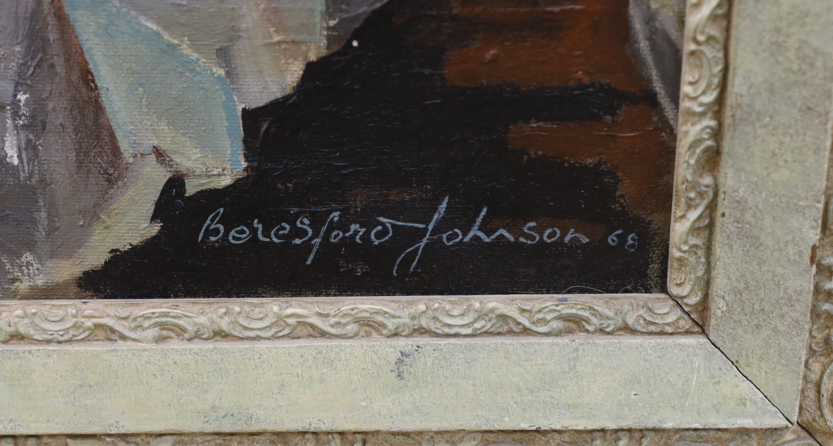 Beresford Johnson, oil on canvas, 'Two bottles', signed, International Amateur Art Exhibition, - Image 3 of 5