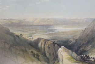David Roberts (Scottish, 1796-1864), colour lithograph, 'Descent upon the valley of the Jordan',