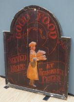 A 'Good Food' painted wood advertising sign, 93 x 74cm
