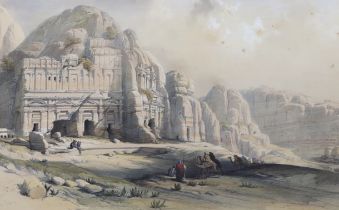 David Roberts (Scottish, 1796-1864), colour lithograph, 'Petra, Eastern End of the Valley’ publ. F.