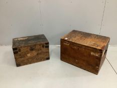 A Victorian rectangular pine trunk, width 65cm, depth 47cm, height 43cm together with a smaller