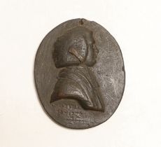 An 18th or 19th century composition oval portrait relief of a Wyvill baronet, 8 x 6.5cm