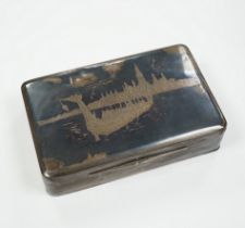 A Thai white metal and niello cigarette box, 18cm.