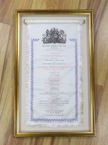 A framed 20th century nylon opera programme, Royal Opera House Covent Garden, Gala Performance