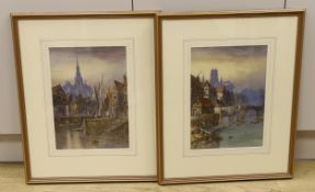 L. Lewis (19th. C), pair of heightened watercolours, Rhineish landscapes, each signed and dated '95,