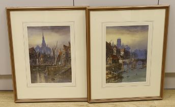 L. Lewis (19th. C), pair of heightened watercolours, Rhineish landscapes, each signed and dated '95,