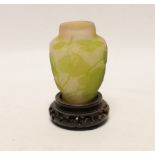 A small Gallé cameo glass vase, attached to hardwood base, 10cm