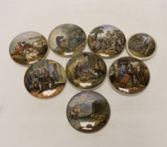 Eight Victorian ceramic Prattware pot lids