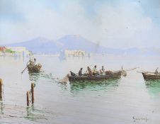 Gianni, gouache, Fishing boats with Vesuvius beyond, signed, 23 x 29cm