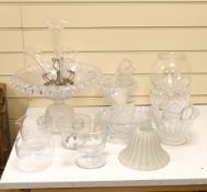 Glassware including cut glass service, 2 comports and a dish, finger bowls, an epergne etc,