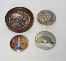 Nine Victorian ceramic Prattware pot lids and one base