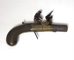 An early 19th century, Flintlock pocket pistol by Gardner, with engraved lock, chequered walnut