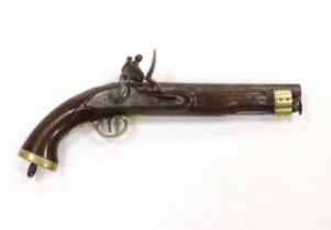 A 16 bore East India Company flintlock pistol, 9” barrel, London proof marks, regulation brass