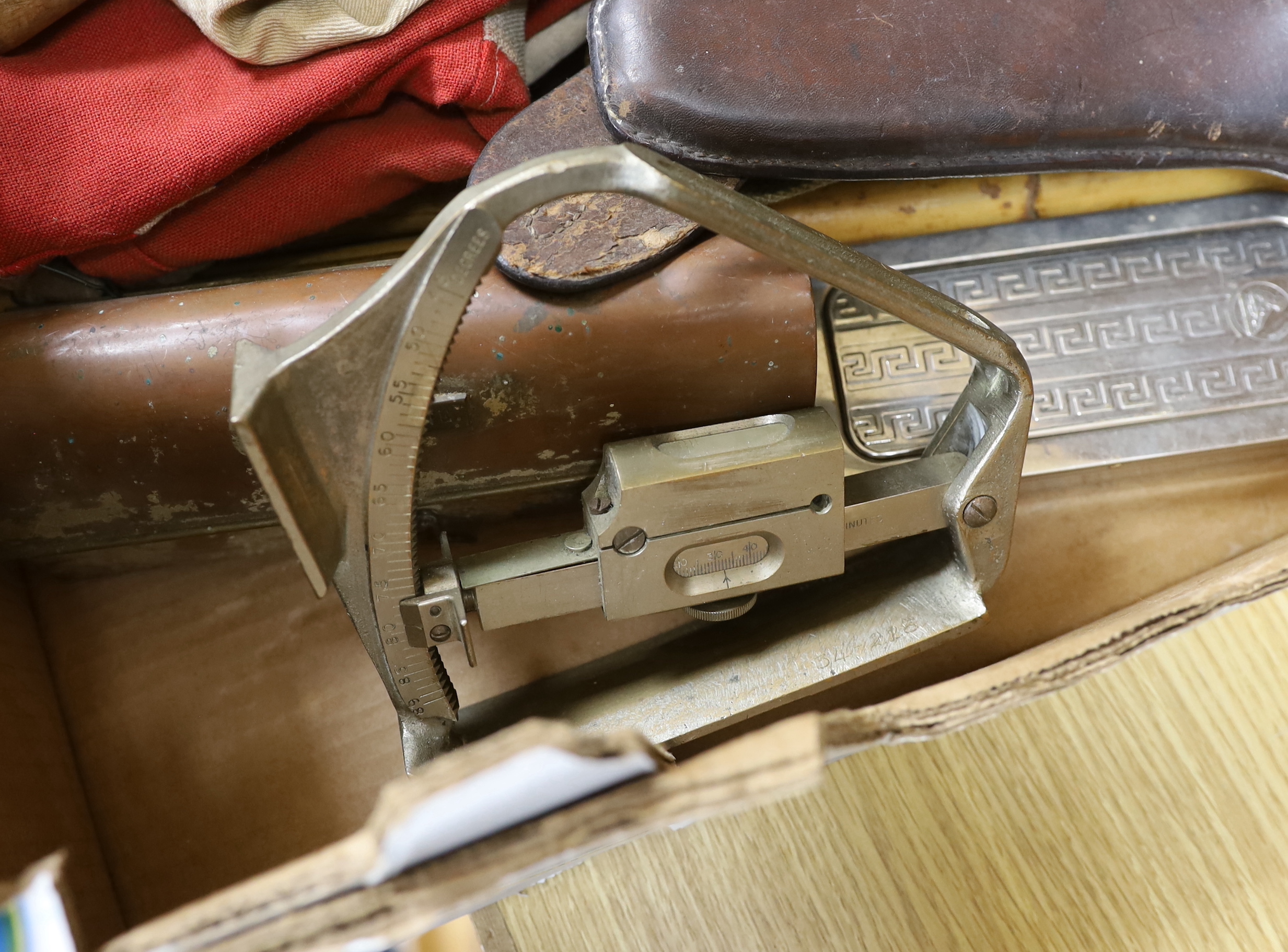 A collection of militaria including a union flag, gunners sight, camouflage webbing, a water bottle, - Image 3 of 5