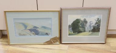 Two watercolours, landscapes, one inscribed Eric Ravilious, 1939, Near Cuckmere, Sussex verso,