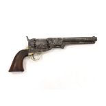 A six shot .36” Colt Navy percussion revolver number 200761 (matching) regulation underlever rammer,