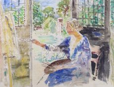 Margaret Fisher Prout ARA (1875-1963), watercolour, Portrait of an artist, signed, inscribed