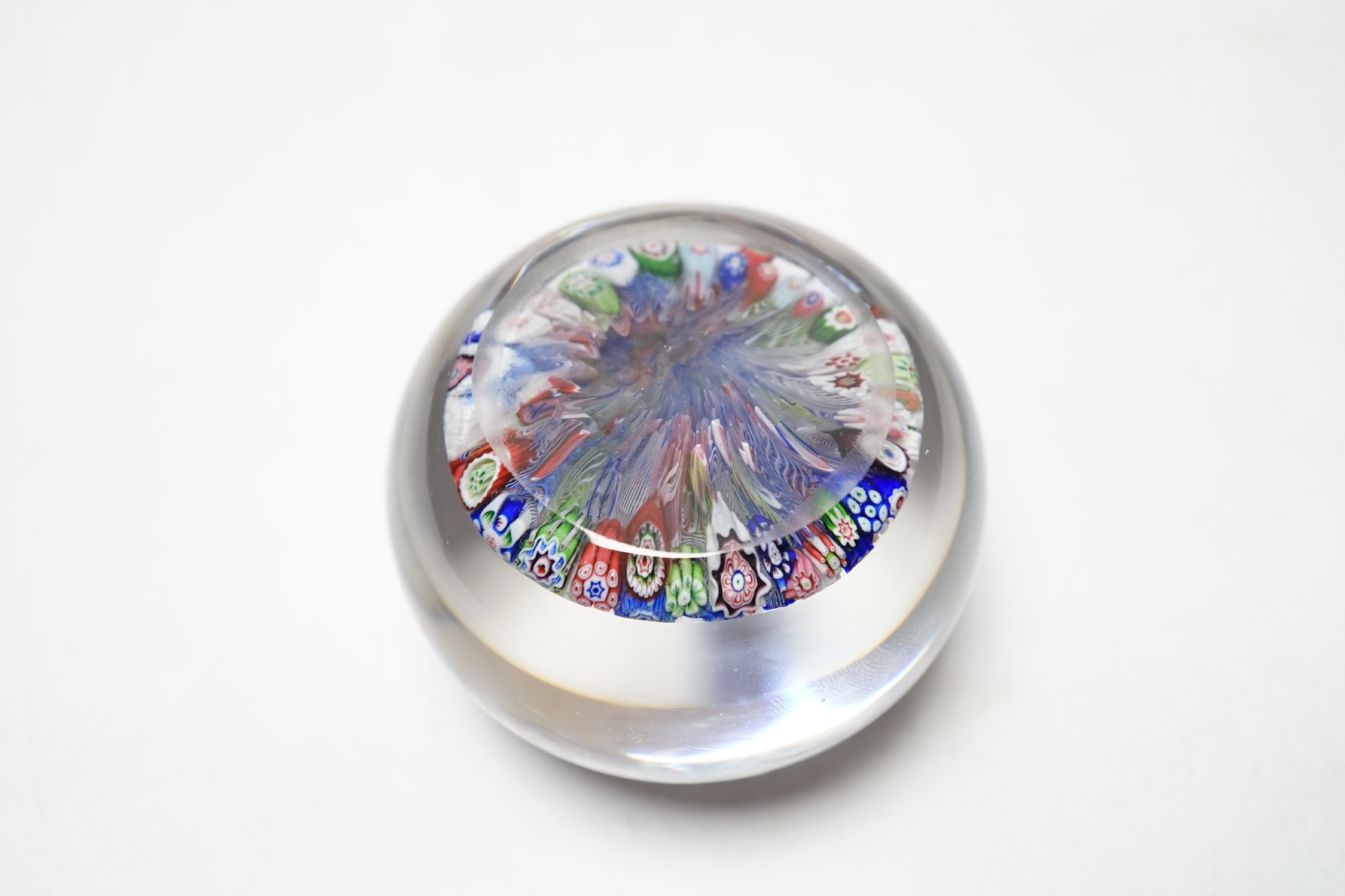 A Baccarat close packed millefiori paperweight with two rose corner, 7cm diameter - Image 3 of 3