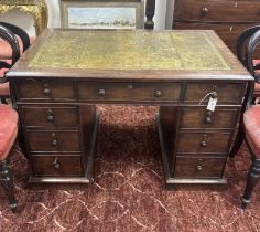 A Victorian mahogany pedestal desk, width 114cm, depth 75cm, height 74cm