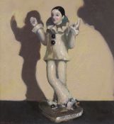 Ken Moroney (1949-2018), oil on board, Study of a Pierrot figurine, signed with Studio stamp