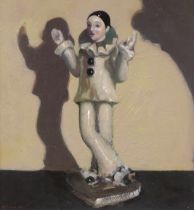 Ken Moroney (1949-2018), oil on board, Study of a Pierrot figurine, signed with Studio stamp