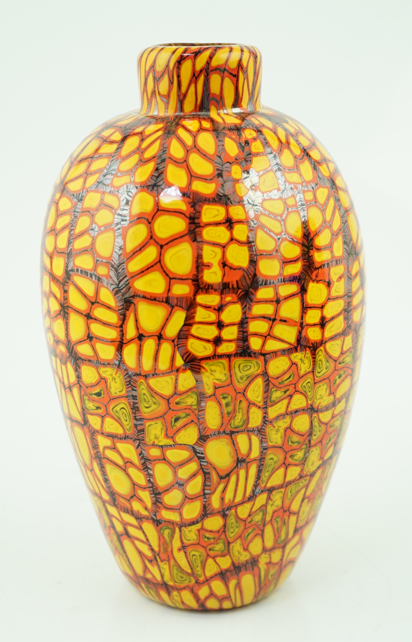 ** ** Vittorio Ferro (1932-2012) A Murano glass Murrine vase, in orange, red and black, signed, - Image 2 of 4