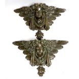 A pair of resin cherub brackets 'bronzed', 29 x 47cm