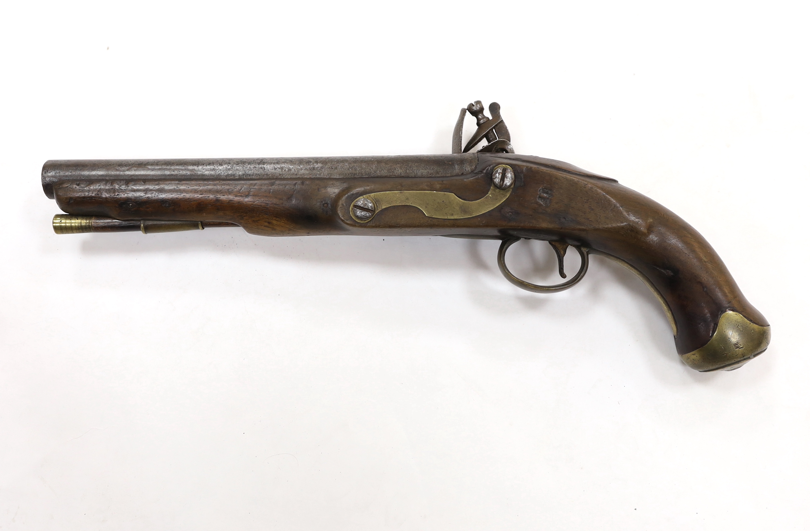A 16 bore in East India company, Flintlock holster, pistol, barrel, engrave with EIC heart mark - Image 3 of 5