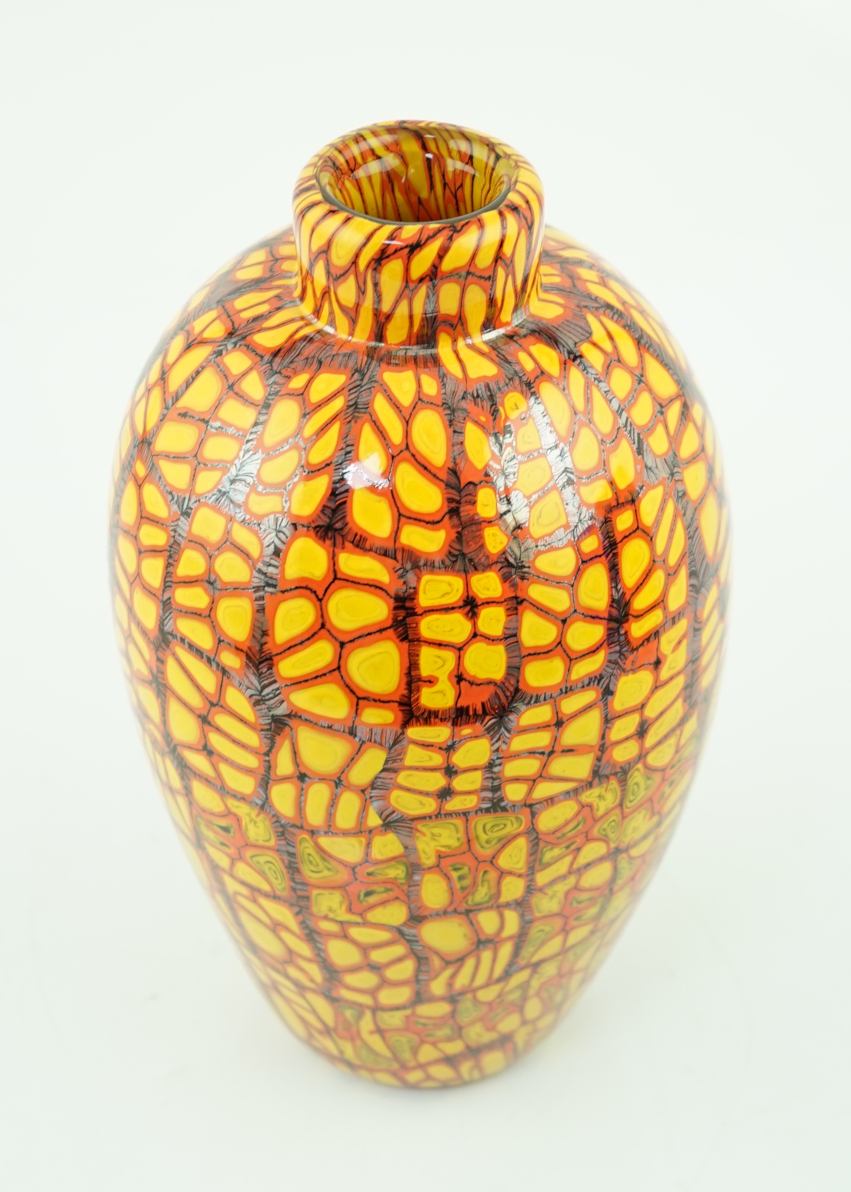 ** ** Vittorio Ferro (1932-2012) A Murano glass Murrine vase, in orange, red and black, signed, - Image 3 of 4