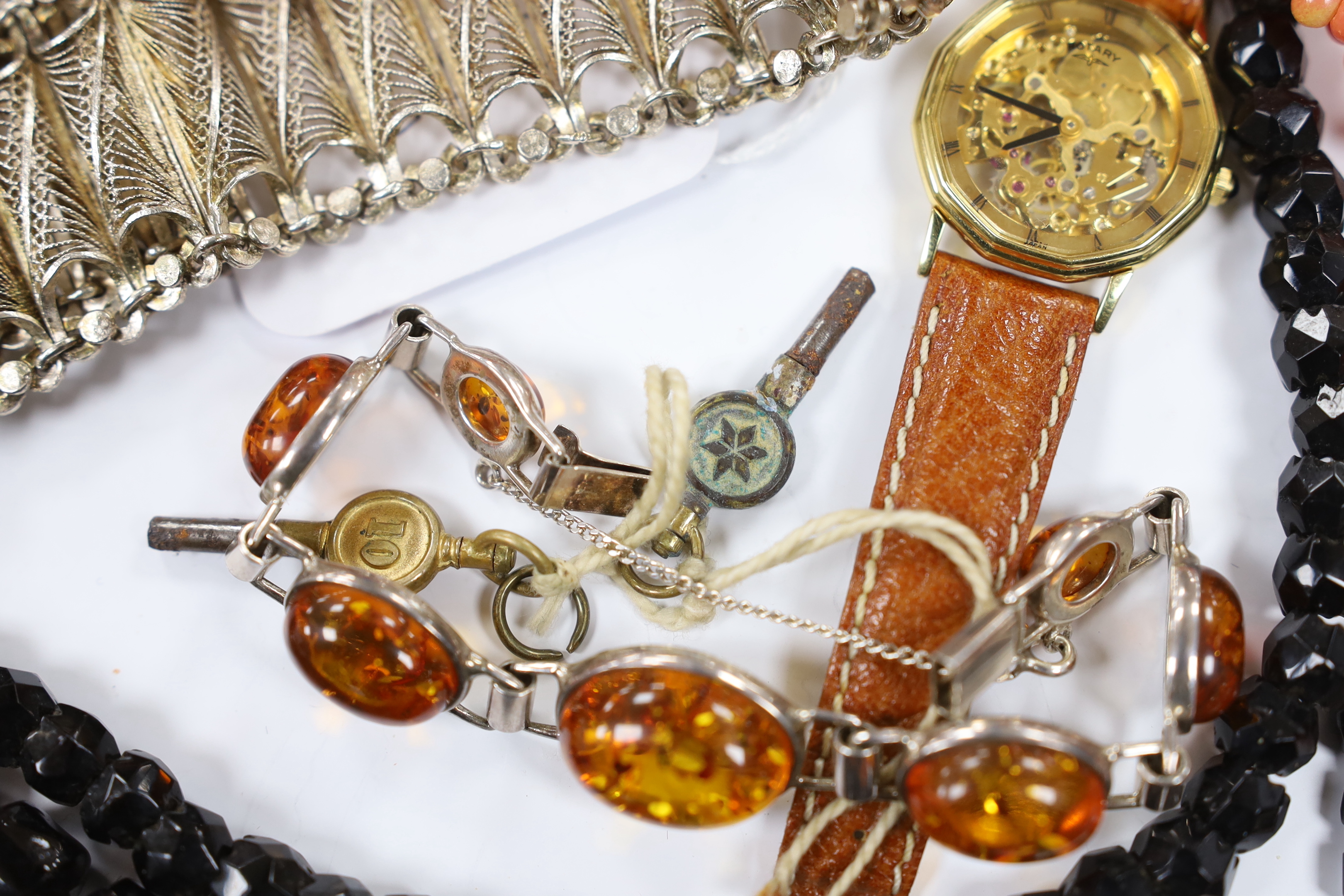 A continental 835 filigree white metal bracelet, a 925 and amber bracelet and other items - Image 3 of 5