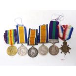 Six medals. Three WWI British War Medals, a Victory Medal, a 1914-15 Star, all named, together
