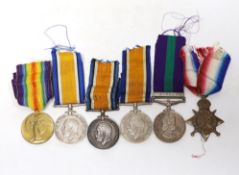Six medals. Three WWI British War Medals, a Victory Medal, a 1914-15 Star, all named, together