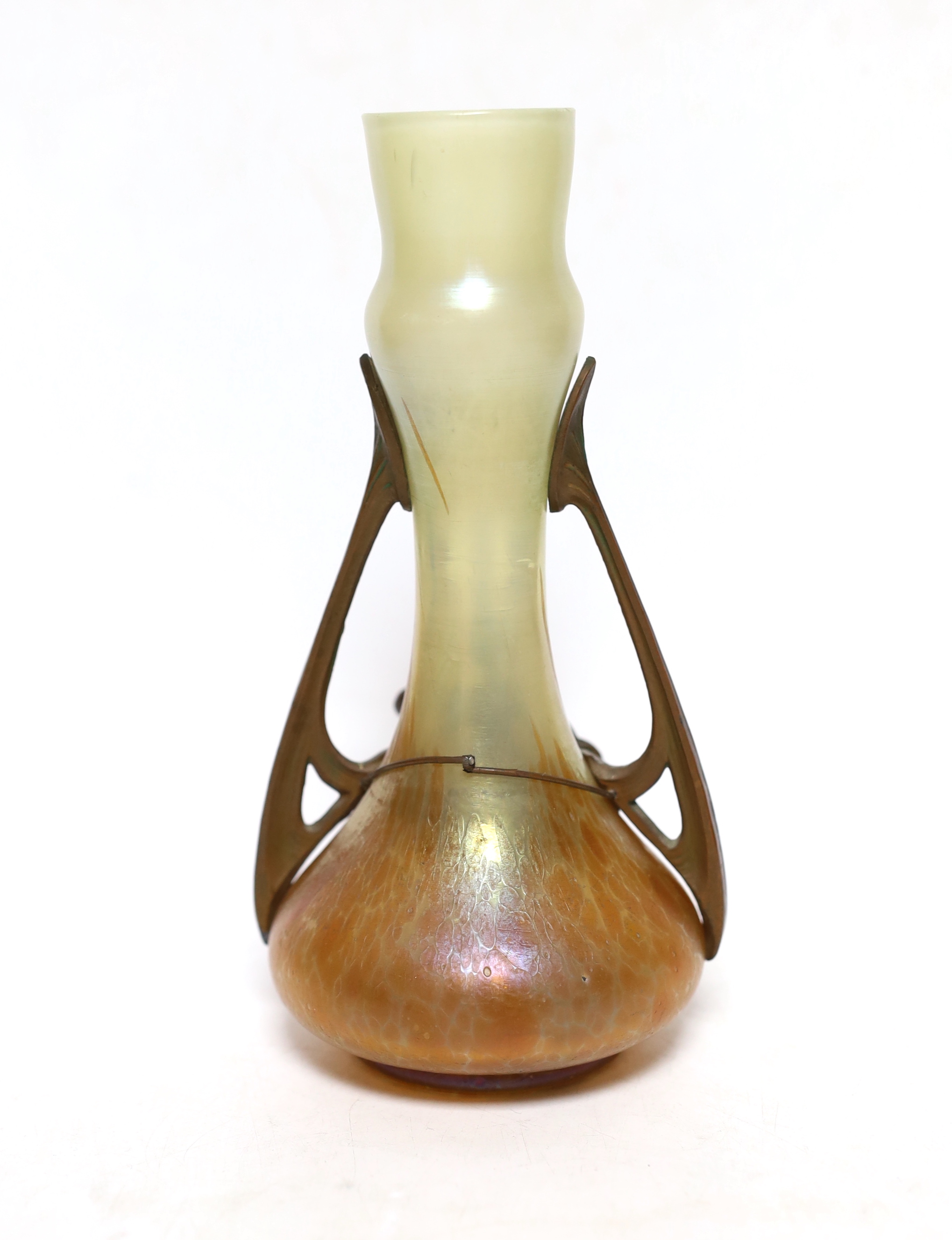 An Art Nouveau glass vase with bronze ‘cherub’ mount, 21cm - Image 2 of 2