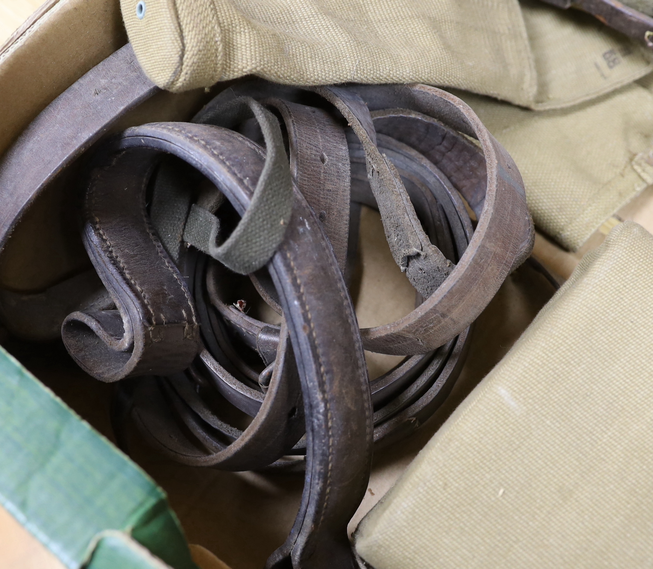 A collection of militaria including a union flag, gunners sight, camouflage webbing, a water bottle, - Image 4 of 5