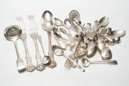 Sundry silver cutlery, including a pair of Victorian Kings pattern table forks and a matching