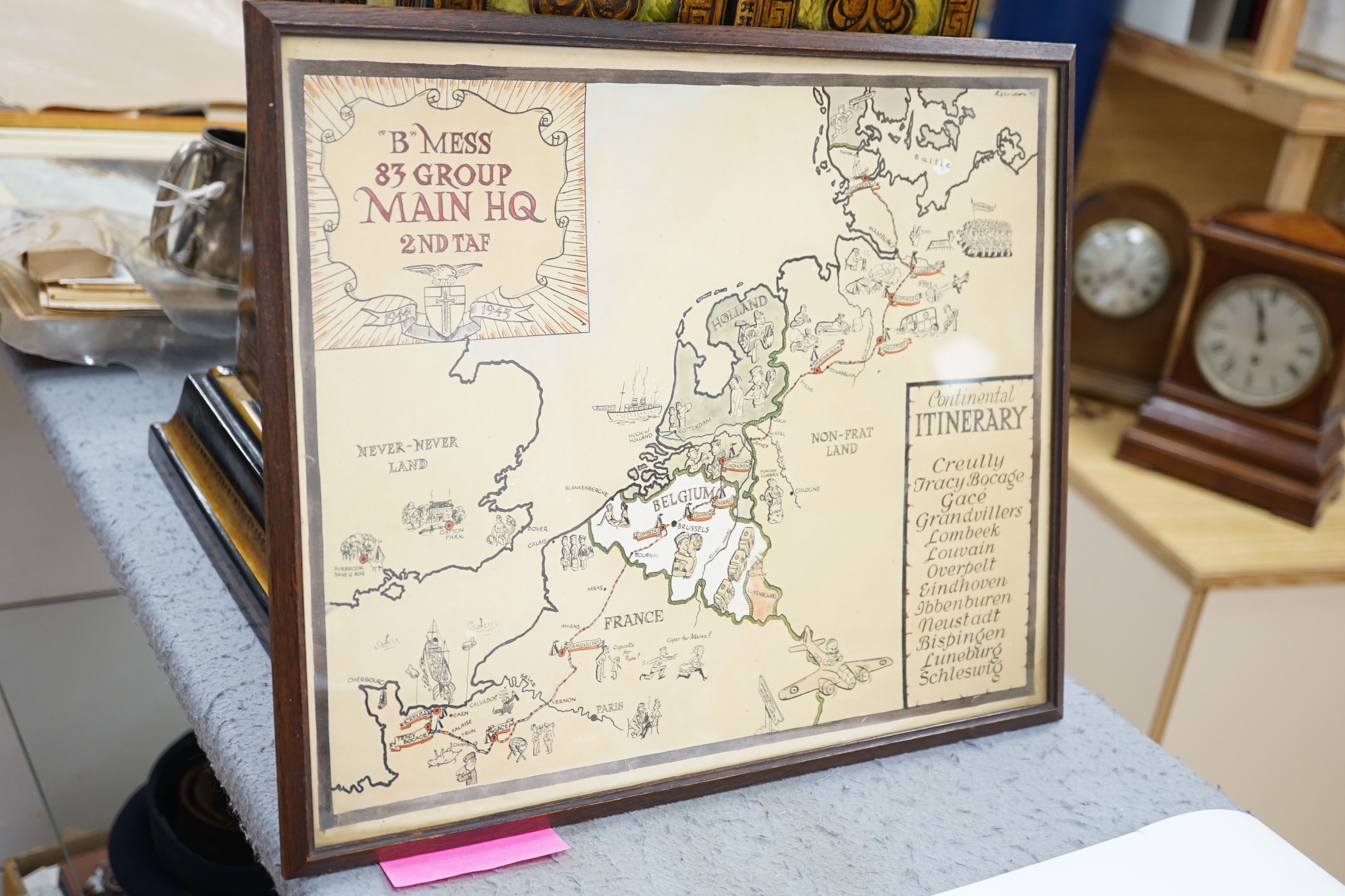 An RAF silver mug, and framed drawing of a map of Belgium and surrounding countries relating to 83rd - Image 10 of 10