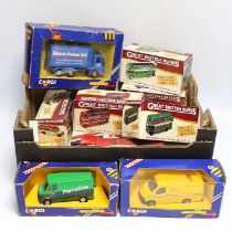 A quantity of boxed model cars, including Great British Buses, Corgi and Dinky