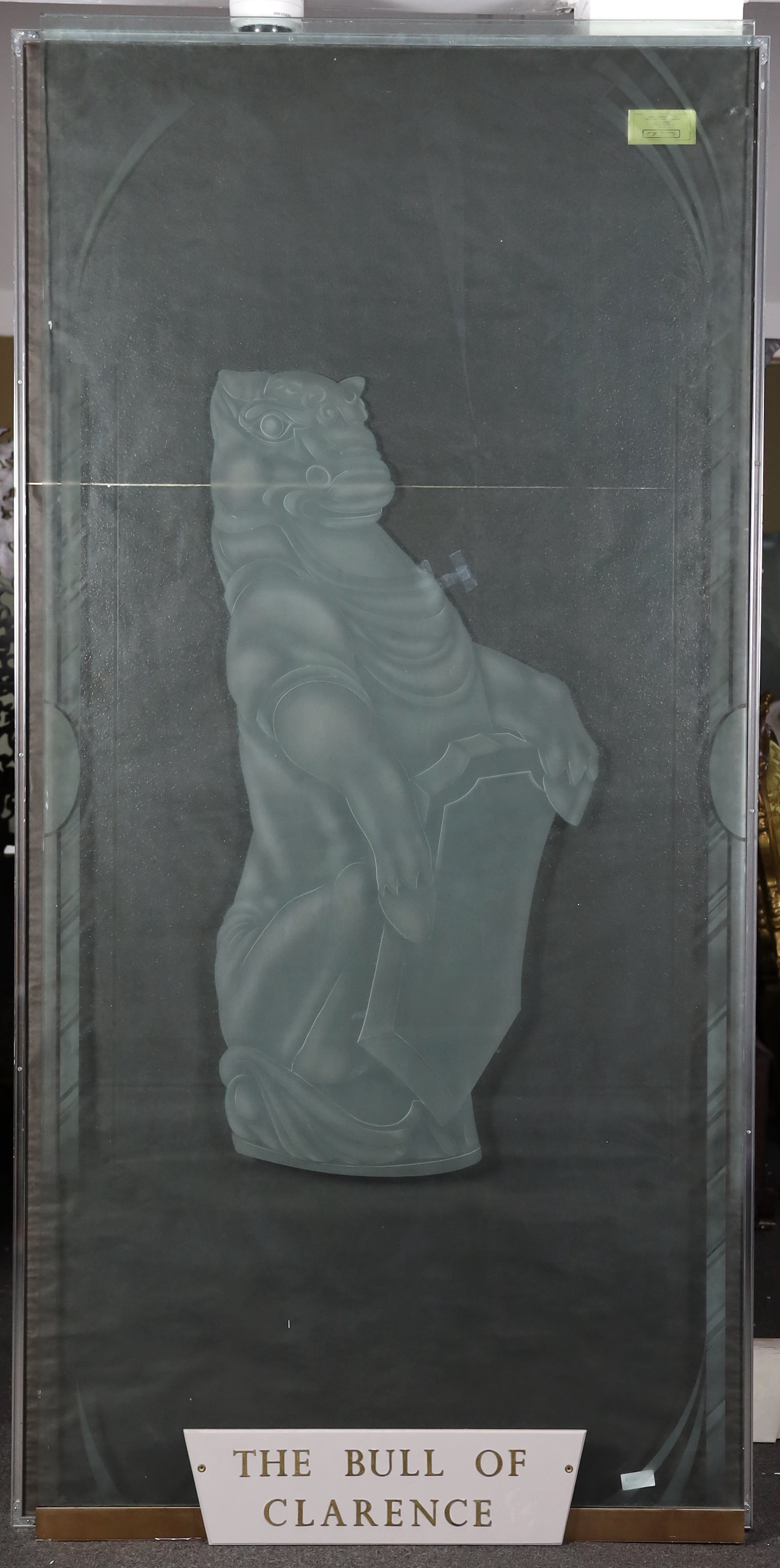 A set of six large cut and etched glass door panels each engraved with heraldic beasts, two with - Image 5 of 7