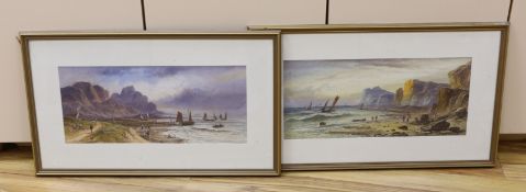 Leonard Lewis (1826-1913), pair of watercolours, Coastal scenes with fishermen, signed and