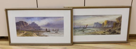 Leonard Lewis (1826-1913), pair of watercolours, Coastal scenes with fishermen, signed and