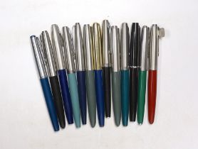 Thirteen various fountain pens: including five Parker fountain pens