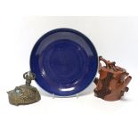 A Chinese Yixing ‘tree branch’ teapot, 13cm, A 20th century Tibetan kapala cover, 9cm and a