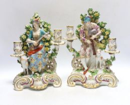 A pair of late 19th century Samson figural porcelain candle holders, 26cm