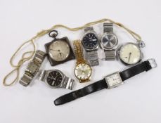 Six assorted gentleman's wrist watches including a Seiko Diashock automatic, two other Seiko watches