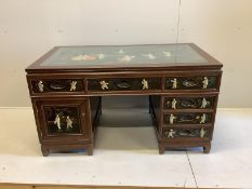 A Chinese pedestal desk, width 138cm, depth 76cm, height 76cm
