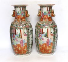 A pair of early 20th century Chinese famille rose vases, 35cm