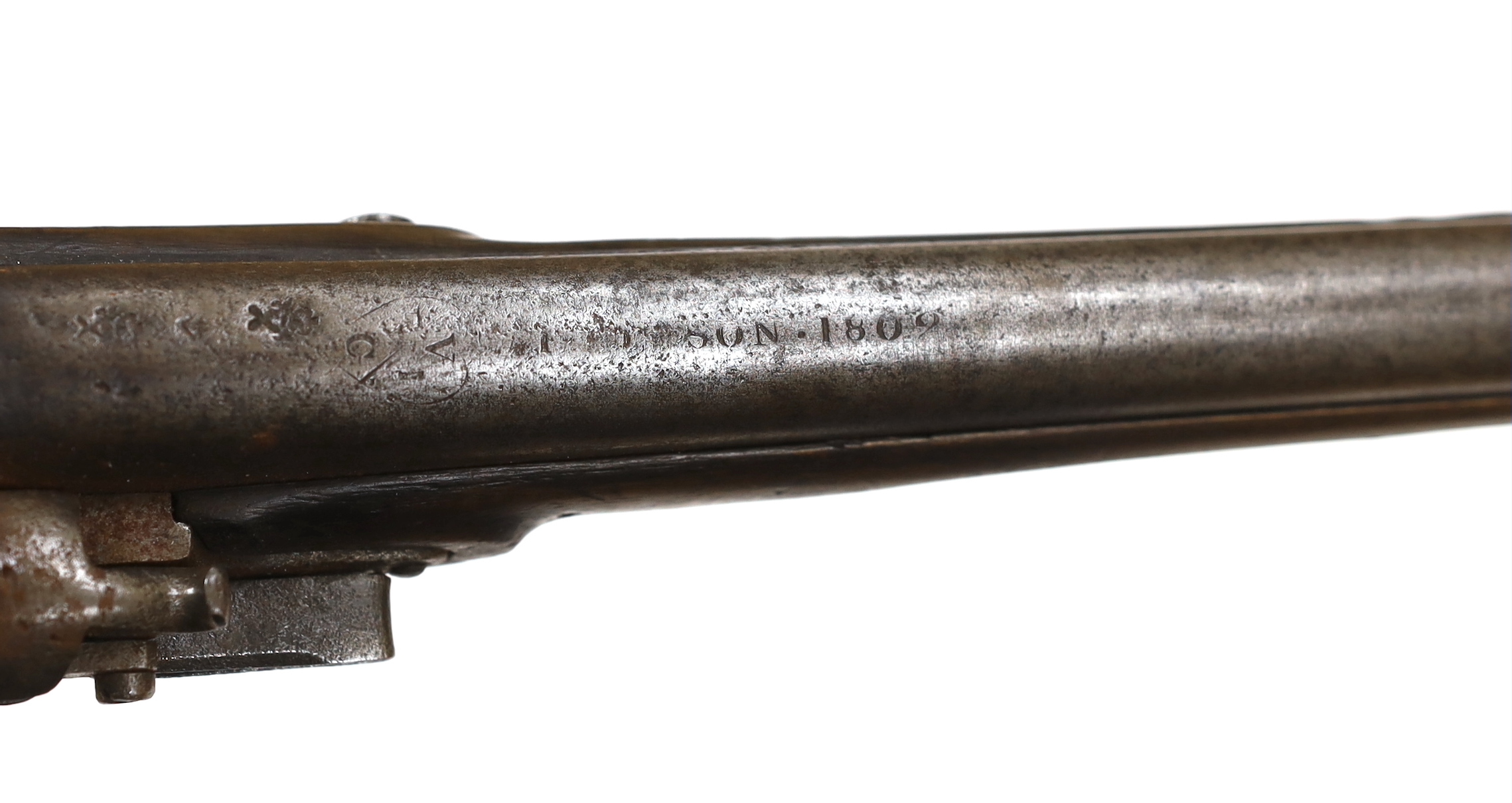 A 16 bore in East India company, Flintlock holster, pistol, barrel, engrave with EIC heart mark - Image 4 of 5