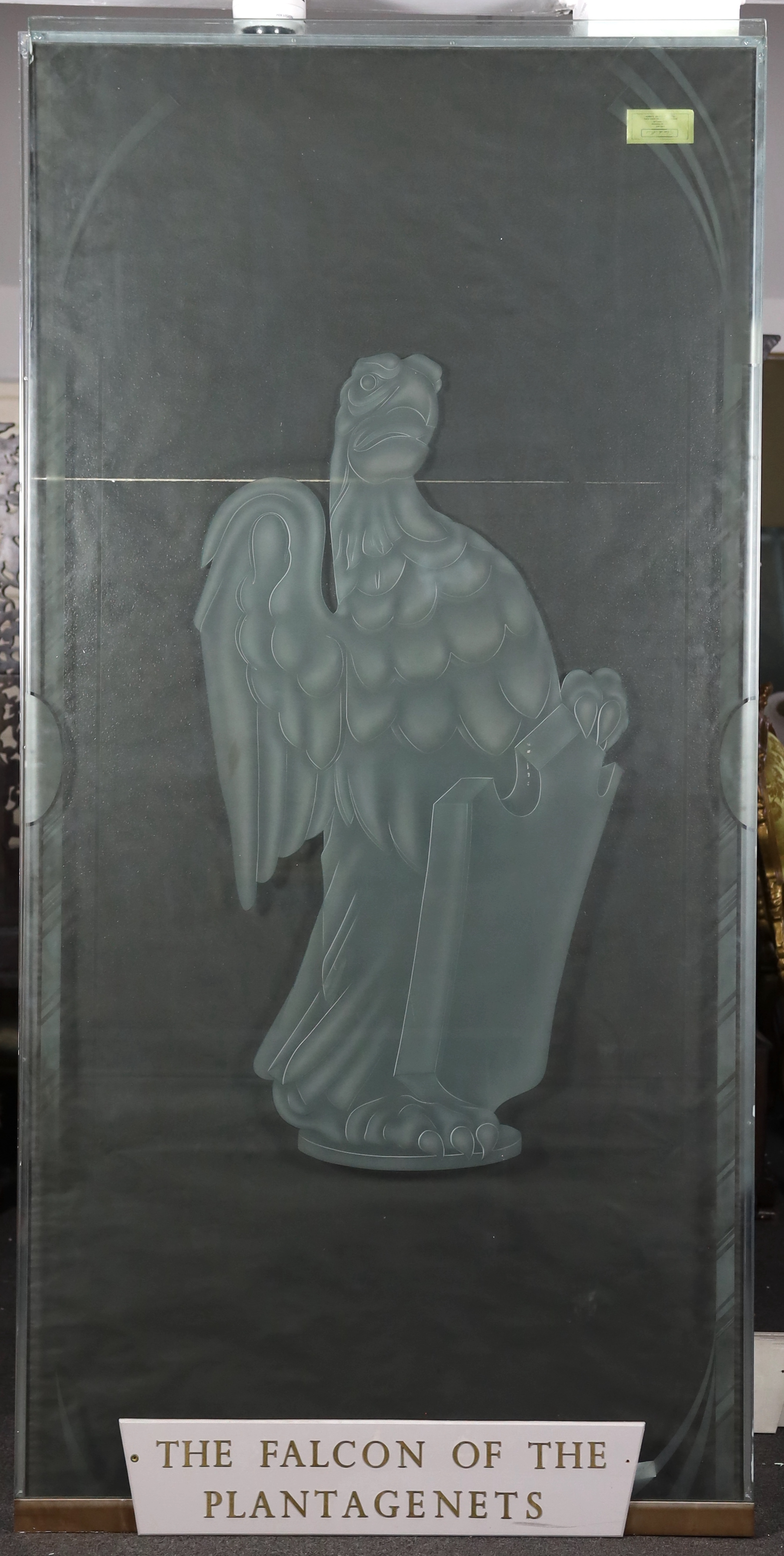 A set of six large cut and etched glass door panels each engraved with heraldic beasts, two with - Image 3 of 7