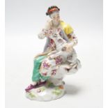 A Meissen group of a girl with a lamb, 20th century, 12.5cm