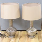 A pair of modern glass lamps and shades, 72cm total height